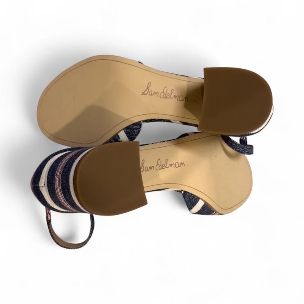 Sam Edelman Susie Denim and Red Stripe Block Heel Sandals Unworn Size 7 - Picture 7 of 9